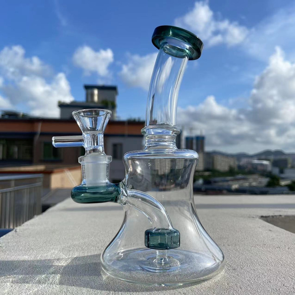 Маленькие стеклянные кальяны Dab Rigs Recycler Oil Rig Bubblers Синие фиолетовые бонги Водопроводные трубы с соединением 14 мм