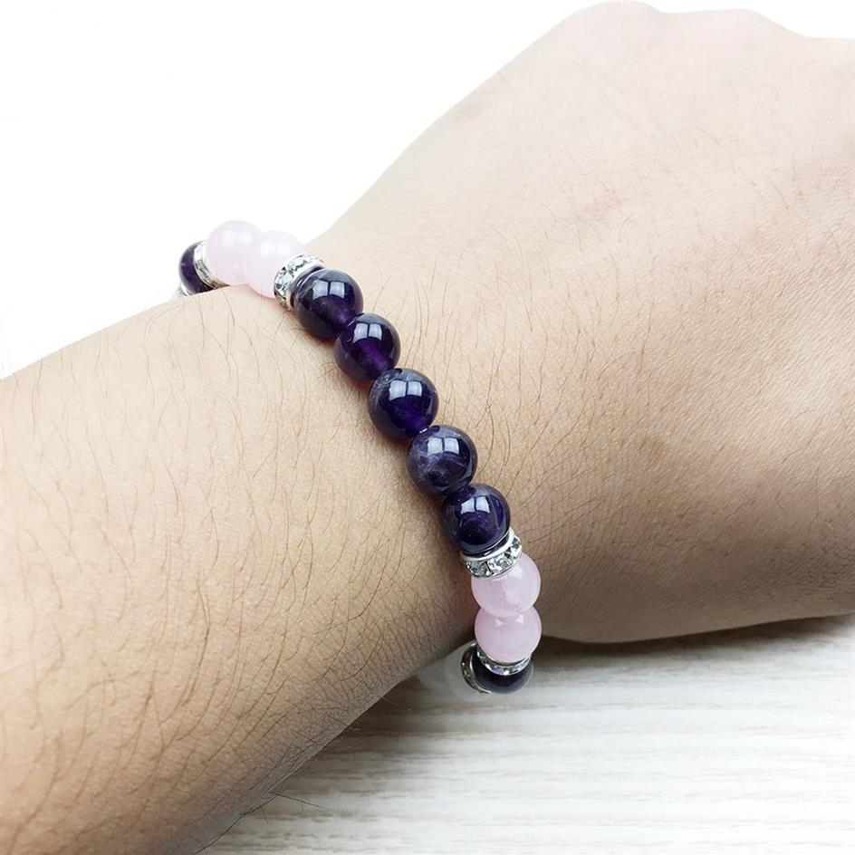 SN1029 Fashion Healing Amethyst Armband Wrist Mala Yoga Gift for Girls Natural Stone Jewelry Rose Quartz Snow Quartz Armband235y