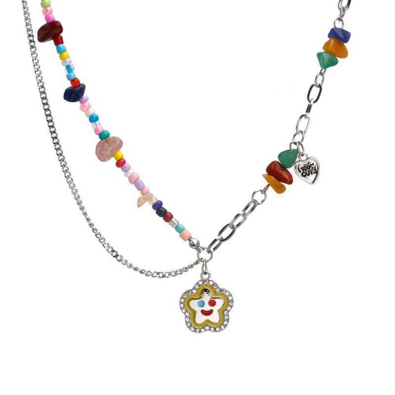 2024 DESIGNERS Irregular Colorful Flower Pendant Necklace with Female Personality Design Natural Stone Beaded Collar Chain Exquisite Versatile Necklace