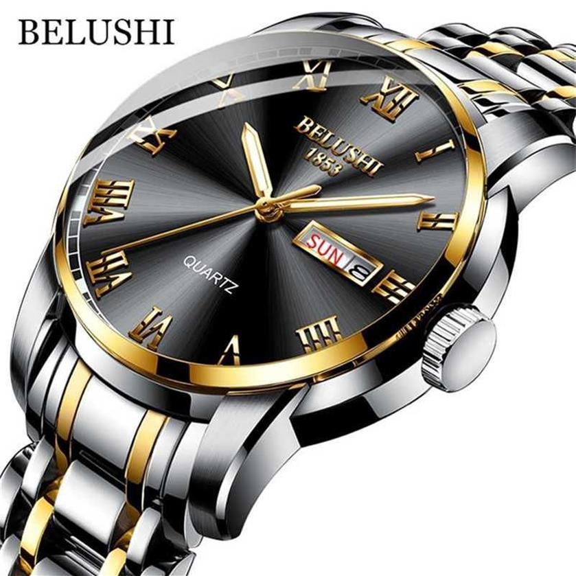 BELUSHI Topmerk Horloge Mannen Roestvrij Staal Business Datum Klok Waterdicht Lichtgevende es Heren Luxe Sport Quartz Pols 220117271h