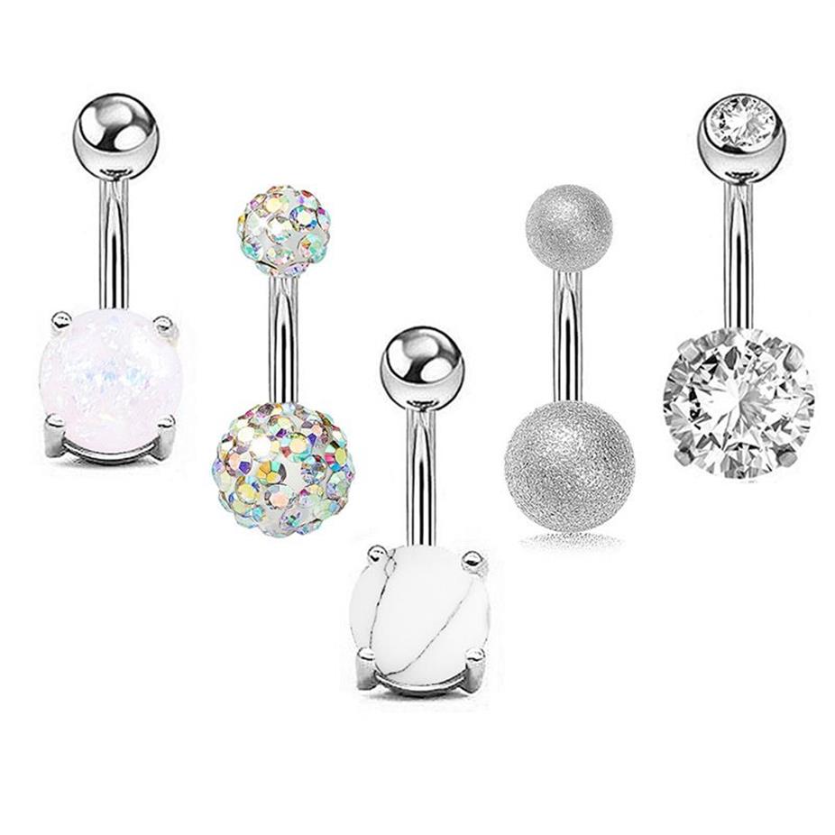 DS82 Sexy 316L Surgical Steel Bar Belly Button Rings Women Crystal ball Girls Navel Piercing Barbell Earring Stone Body Jewel299p