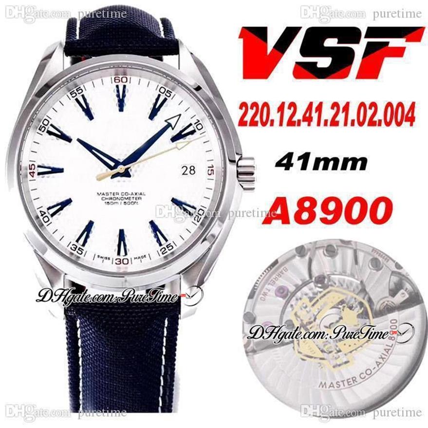 VSF Aqua Terra 150m Ryder Cup 41 5 mm Cal A8500 Automatyczne męskie zegarek dwonożny żółty złoty golf biały pokrętło Blue Stick Nylon 220 12 4287G