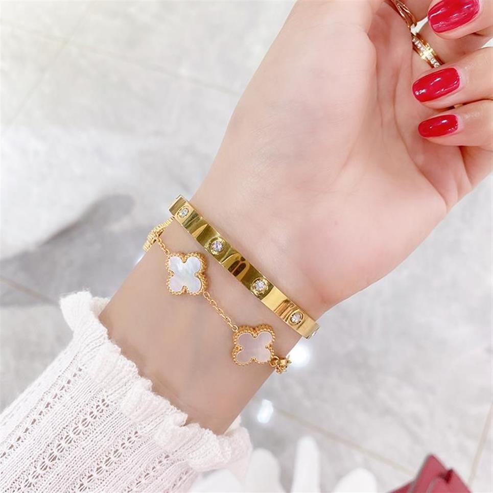 Bracelet YUN RUO 18 K Or Plein Diamant Couple Mode Titane Acier Boucle Droite Hommes Femmes Rose Bracelet Jamais Fade240T