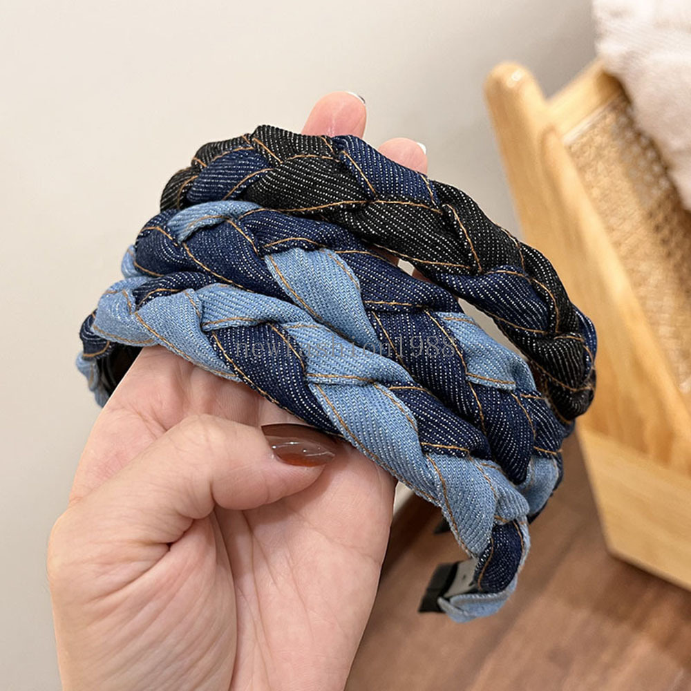 Torção trançada headbands azul denim antiderrapante cabeça dentada hoop acessórios para o cabelo tecido hoop trança hairbands headwear