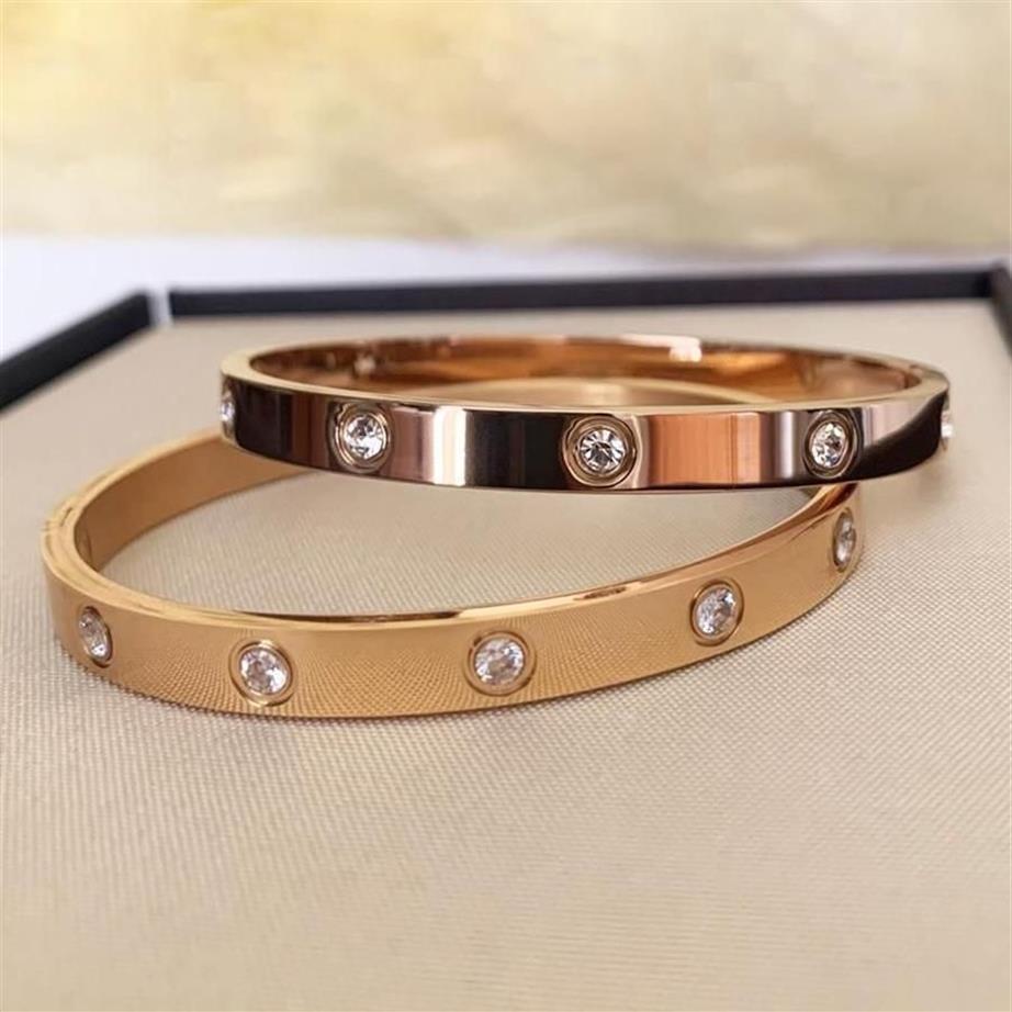 Bracelet YUN RUO 18 K Or Plein Diamant Couple Mode Titane Acier Boucle Droite Hommes Femmes Rose Bracelet Jamais Fade240T