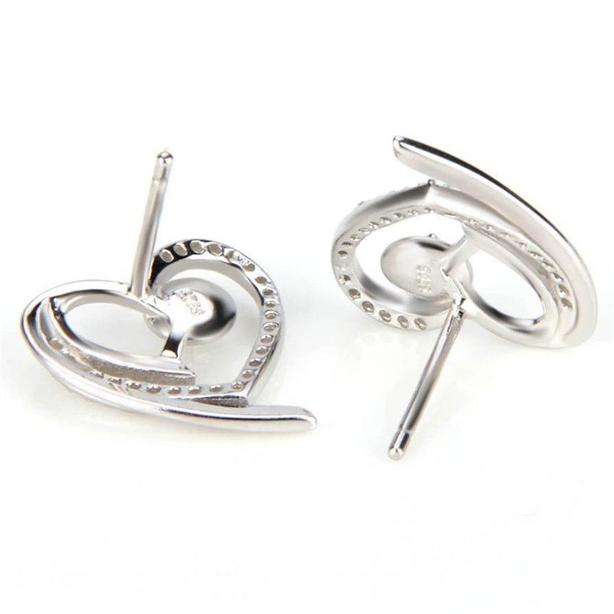 Heart Zircon Sterling 925 Stud Earrings Settings Silver Pearl Mounting Unfinished Earring Jewelry Making 294r