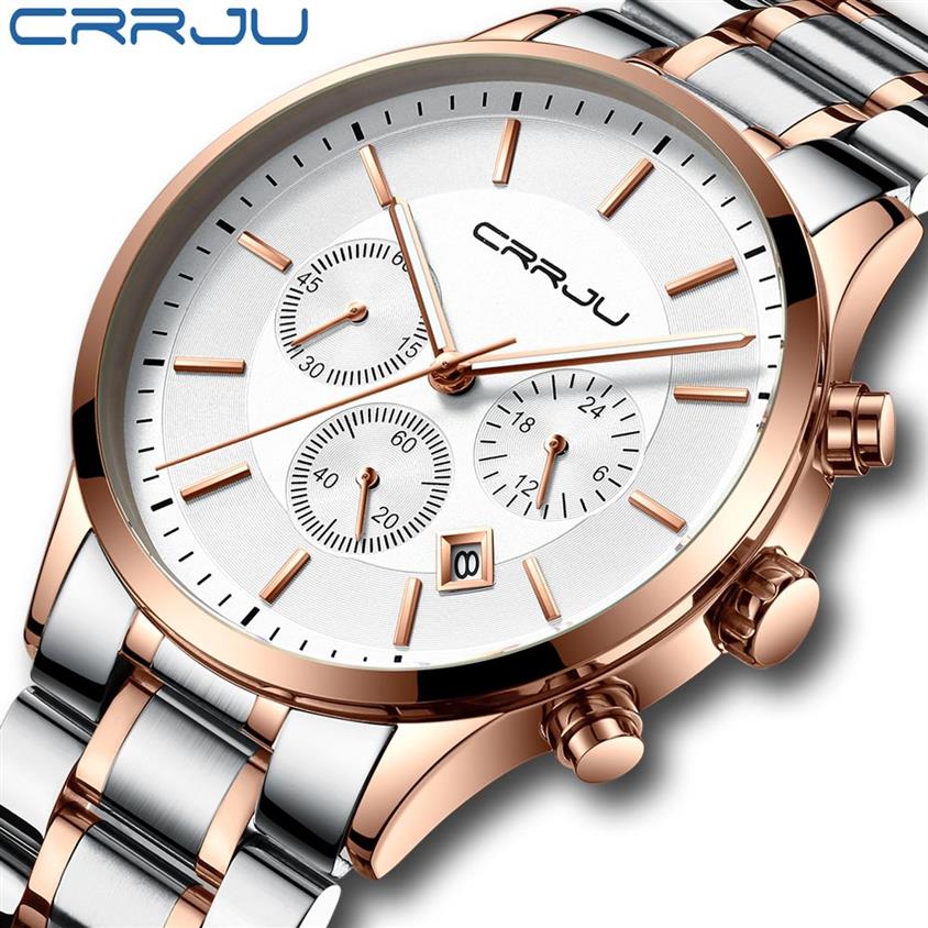 CRRJU montre pour hommes haut de gamme marque décontracté chronographe Quartz montre-bracelet mode Style mâle militaire étanche calendrier Clock269l