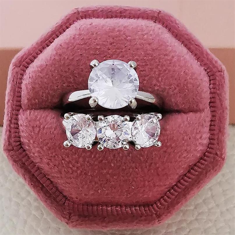 Choucong tre sten bröllopsringar enkla modesmycken stor rund snitt vit 5a kubik zirkon cz diamant promise party kvinnor eng2123