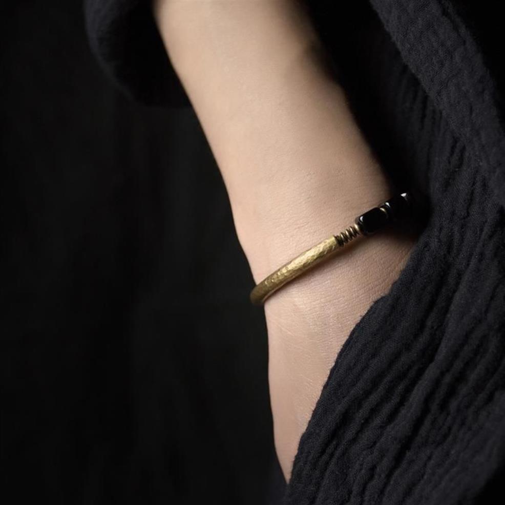 Trendy beschermingssteen kubieke zwarte obsidiaan armband met handgemaakte antieke koperen accessoires sieraden voor mannen en vrouwen Beaded250n