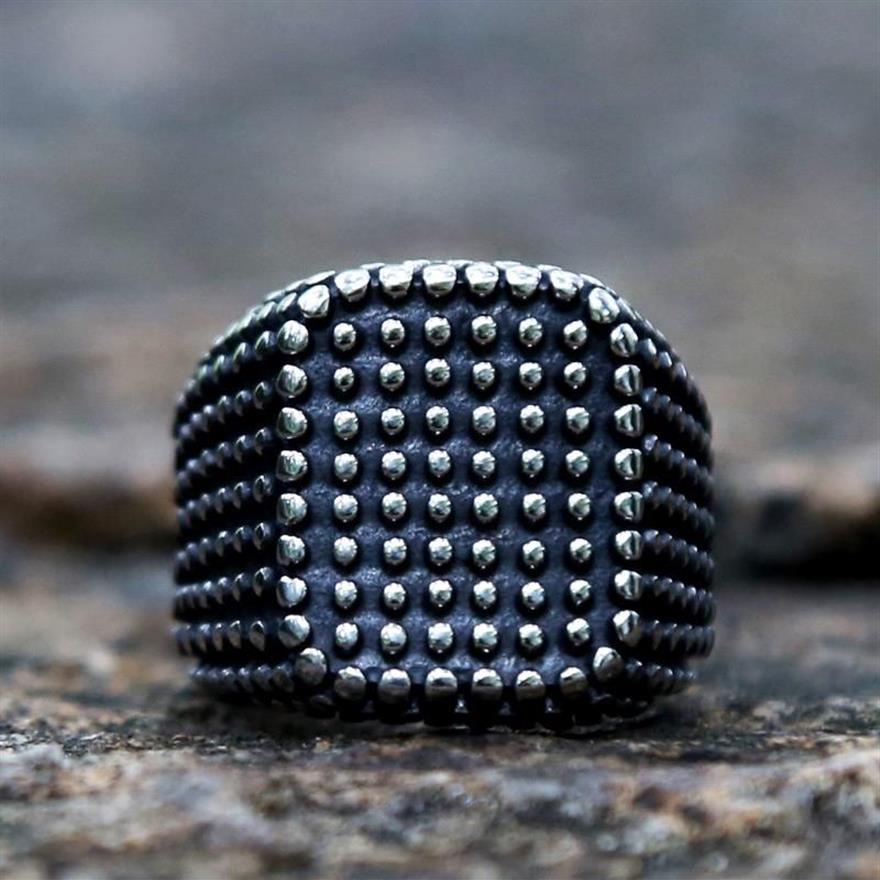 Cluster Rings Unique Bumps Square For Men And Women Vintage Stainless Steel Punk Biker Ring Heavy Metal Gothic Jewelry Whole2491