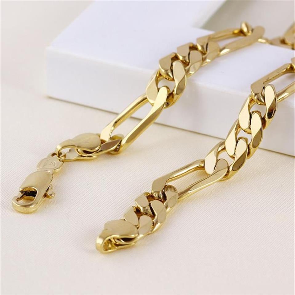 24k solid gold Mens 24k Solid Gold GF 8mm Italian Figaro Link Chain Necklace 24 Inches207l