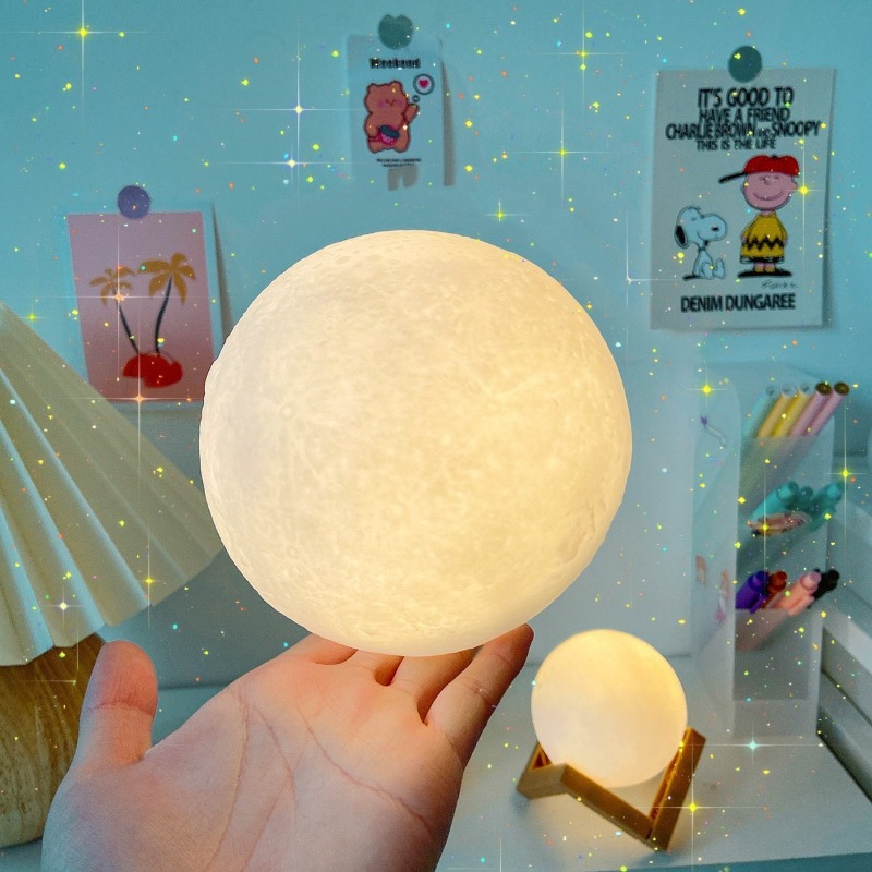 Creative Moon Lamp 3D LED Star Light with Remote Control USB Bedroom Bedside Night Light, Wooden Frame 7.1 Inch, Gift for Adult Children Girls Boys