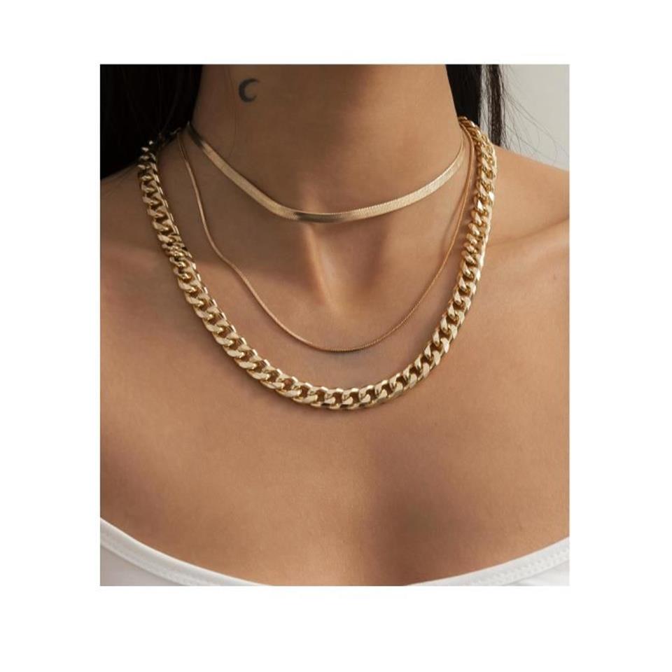 JShine Punk Layered Link Collana a catena tonda e piatta con serpente Collana da donna in oro argento Colore Choker Curb Chunky Gioielli da uomo Girocolli247I