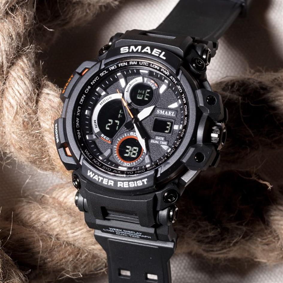 Montre de Sport pour hommes nouveau double affichage de l'heure horloge mâle étanche résistant aux chocs montre-bracelet numérique 1708 montre militaire Men2247