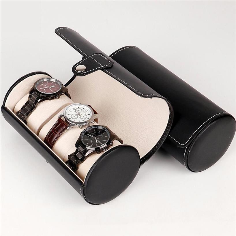 LinTimes Nuovo colore nero 3 slot scatola orologi custodia da viaggio rotolo da polso organizzatore collezionisti di gioielli273k