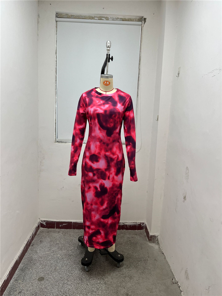2024 Designer Maxi Dresses Women Long Sleeve Bodycon Dress Spring Sexy Tie Dye Long Dress Y2k Night Party Wear Bulk Item Wholesale Clothing 10486