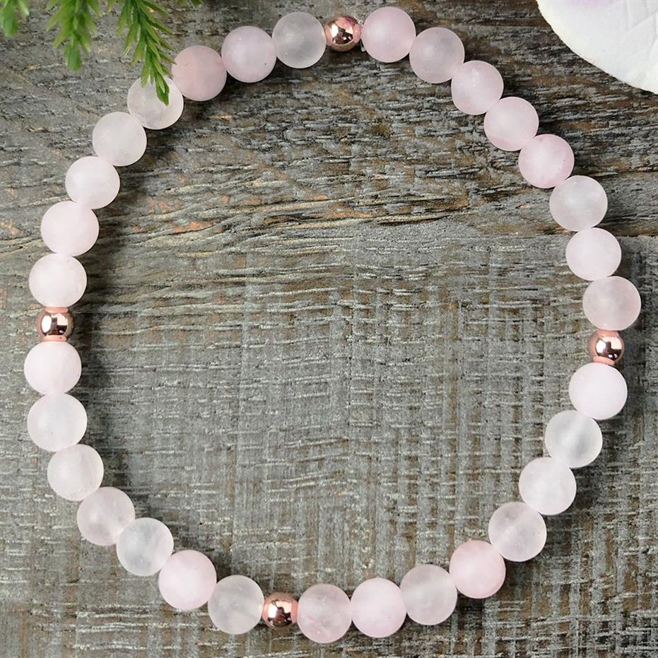 Mg0967 da 6 mm opaco al quarzo rosa bracciale rosa in oro rosa color bracciale di alta qualità cristalli di guarigione di alta qualità yoga mala gioielli291d