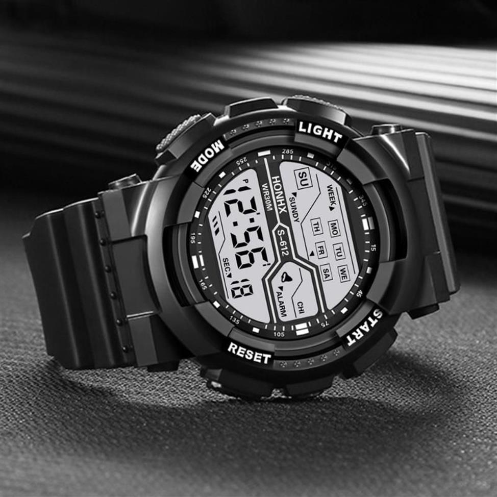 الموضة مقاومة للماء للرجال LCD Digital Fordight Date Rubber Sport Wast Watch Mens Watches Top Relojes245d