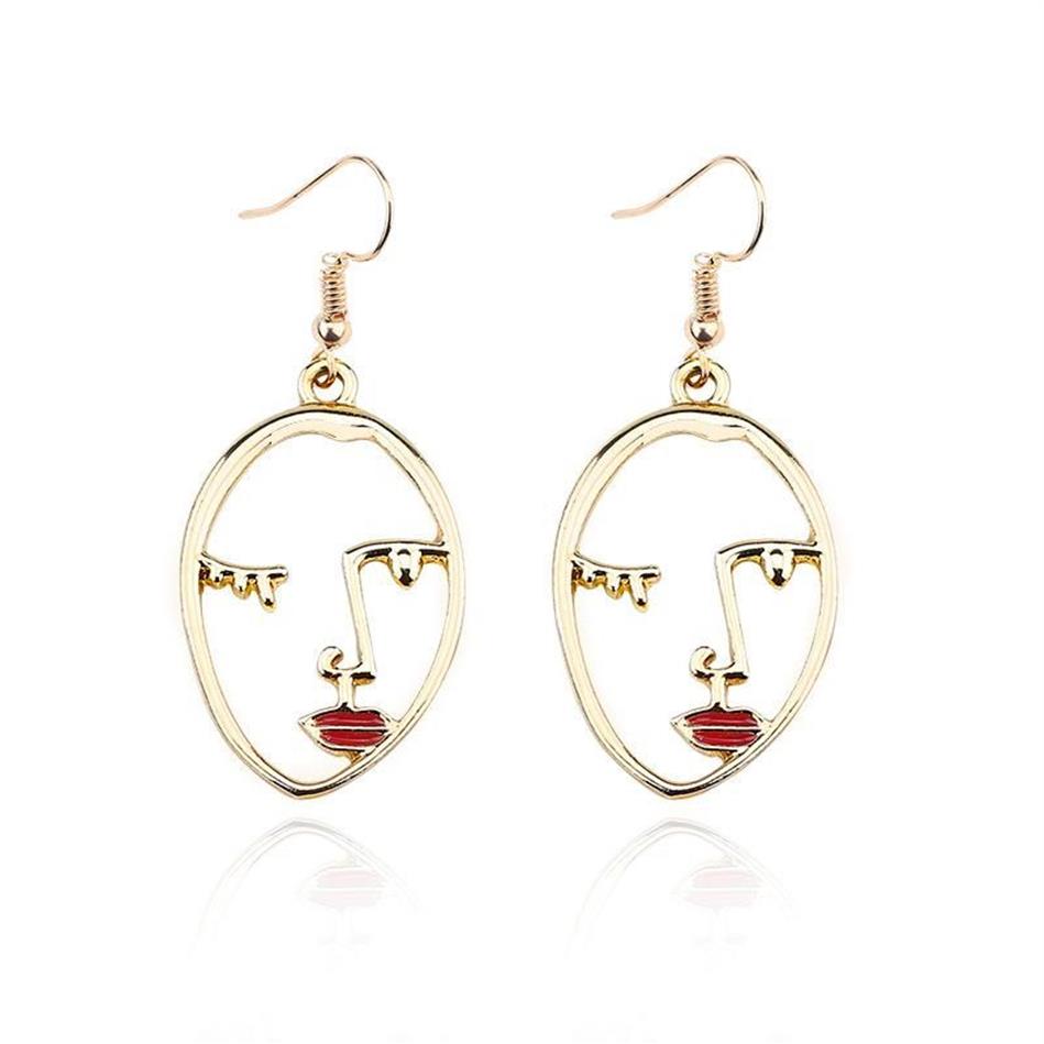 Dangle & Chandelier Fashion Pierced Face Earrings Personality Exaggerated Girl Metal Silhouette Student Daily Jewelry Gift284y