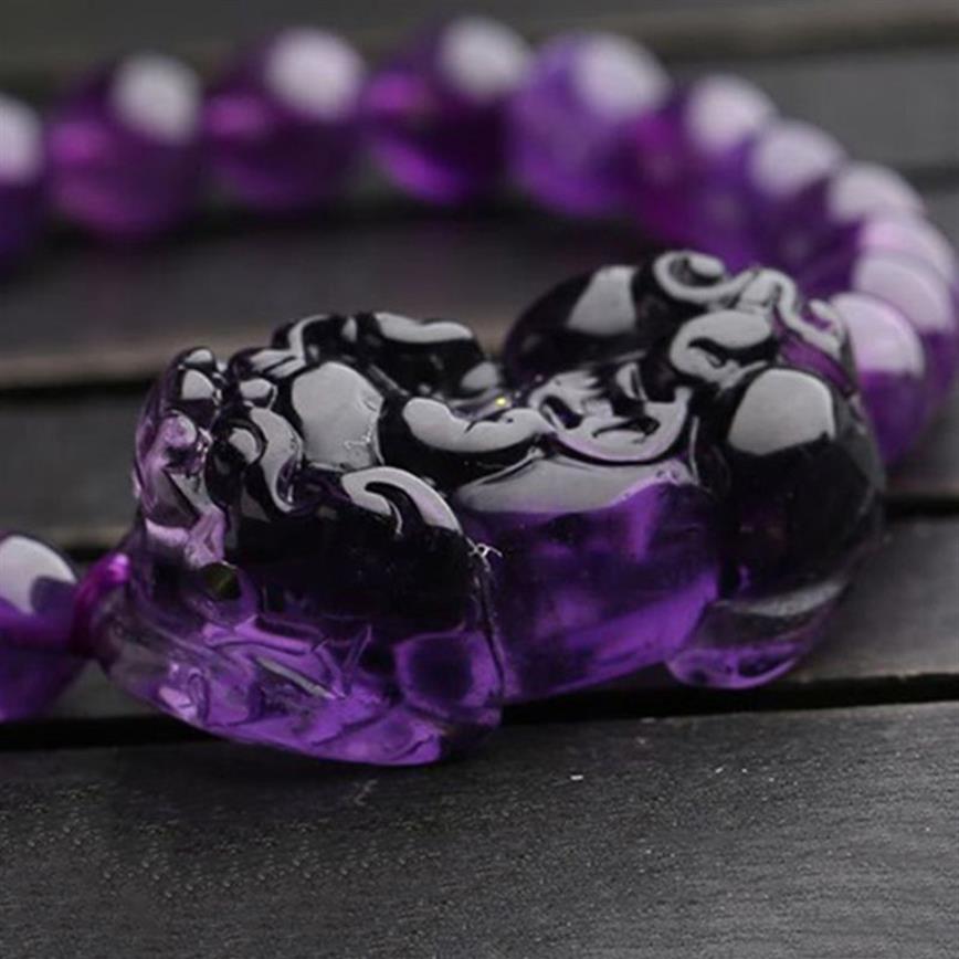 Целые фиолетовые браслеты из натуральных кристаллов 8 мм с бусинами PiXiu Brave войска для женщин и девочек подарки романтические украшения с кристаллами Y200730248Y