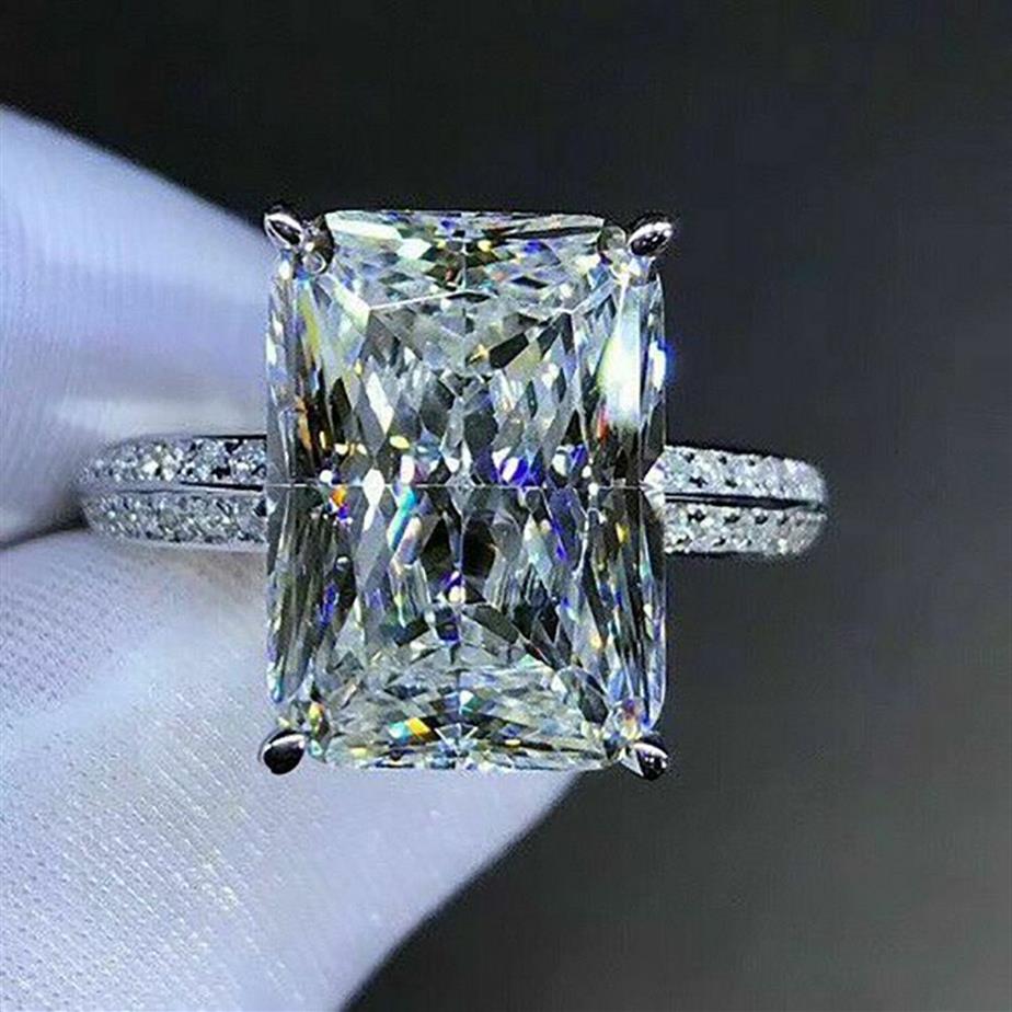 Anello di promessa fatto a mano quadrato 5ct Lab Moissanite Anello in argento sterling 925 Anelli fedi nuziali le donne Gioielli da sposa più fini Gift348g