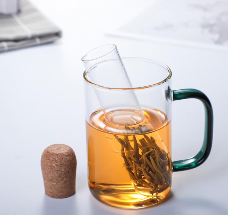 Infuseur à thé en verre créatif, tuyau en verre, passoire à thé pour tasse, filtre fantaisie pour thé Puer, outils à thé aux herbes avec bouchon en liège