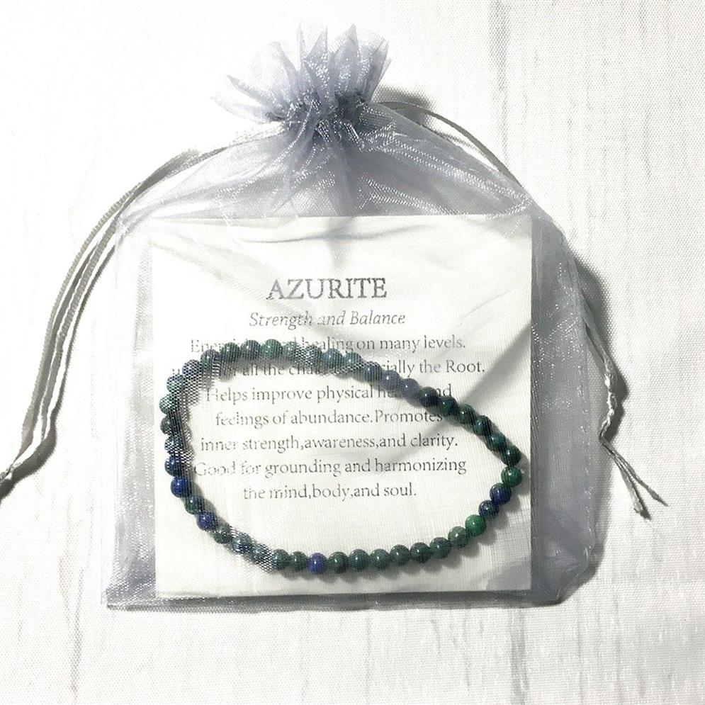 MG0115 Bracciale intero con azzurrite naturale 4 mm Mini braccialetto con pietre preziose Donna Energy Yoga Mala Gioielli Equilibrio spirituale Perline2916