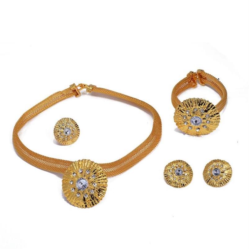 Oorbellen Ketting Dubai Goud 24K Sieraden Sets Voor Vrouwen Afrikaanse Bruids Zirkoon Steen Geschenken Party Ring Armband Set277Q