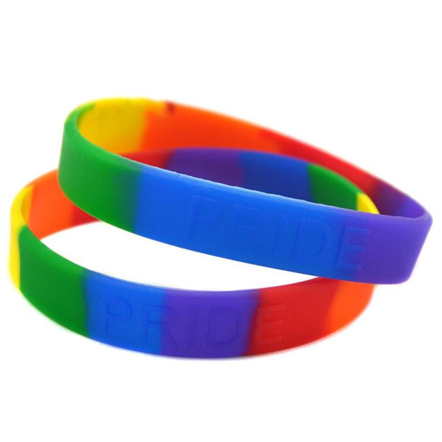 OneBandaHouse Rainbow Color Embossed Pride Silicone Pulseira Pulseira207r