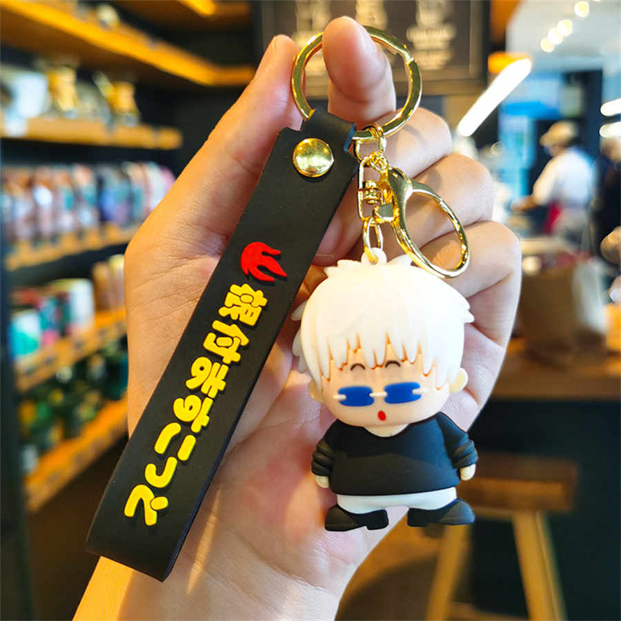 6 تصميم ياباني أنيمي jujutsu kaisen keychain 3d pvc key key keychain