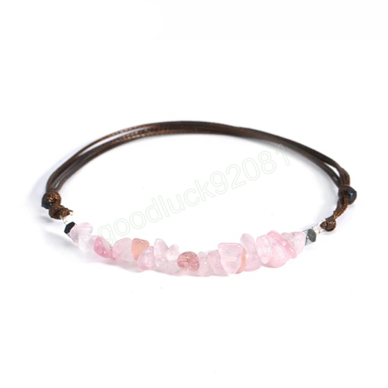 Bracelet de guérison en pierre naturelle véritable, 7 Chakras, cristal rose, corde faite à la main, pour femmes et filles, petits bijoux