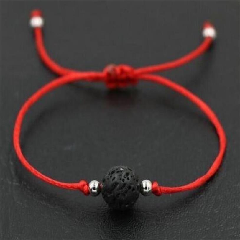 Livraison / Pierre de Lave Naturelle Noir Rouge Fil Corde Chaîne Briad Chanceux Cadeau Bracelets Bracelets Réglables 264x