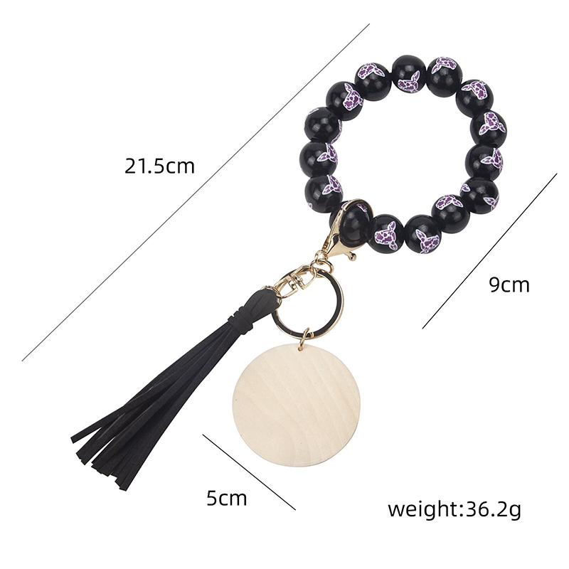 Wooden Bead Keychain DIY Blank Tassel Bracelet Keychain Valentine's Day Gift Key Chain Wrist Keyring