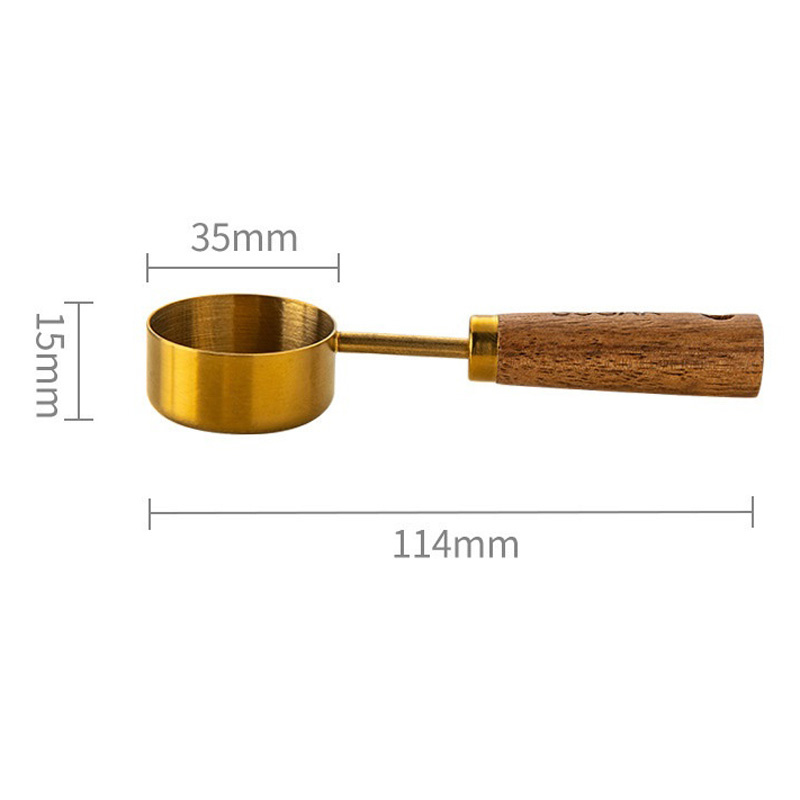 Cuillère à mesurer à fond plat en acier inoxydable, avec manche en bois, tasse à mesurer suspendue de 14ml, outils de mesure de cuisine, cuisson LX6315