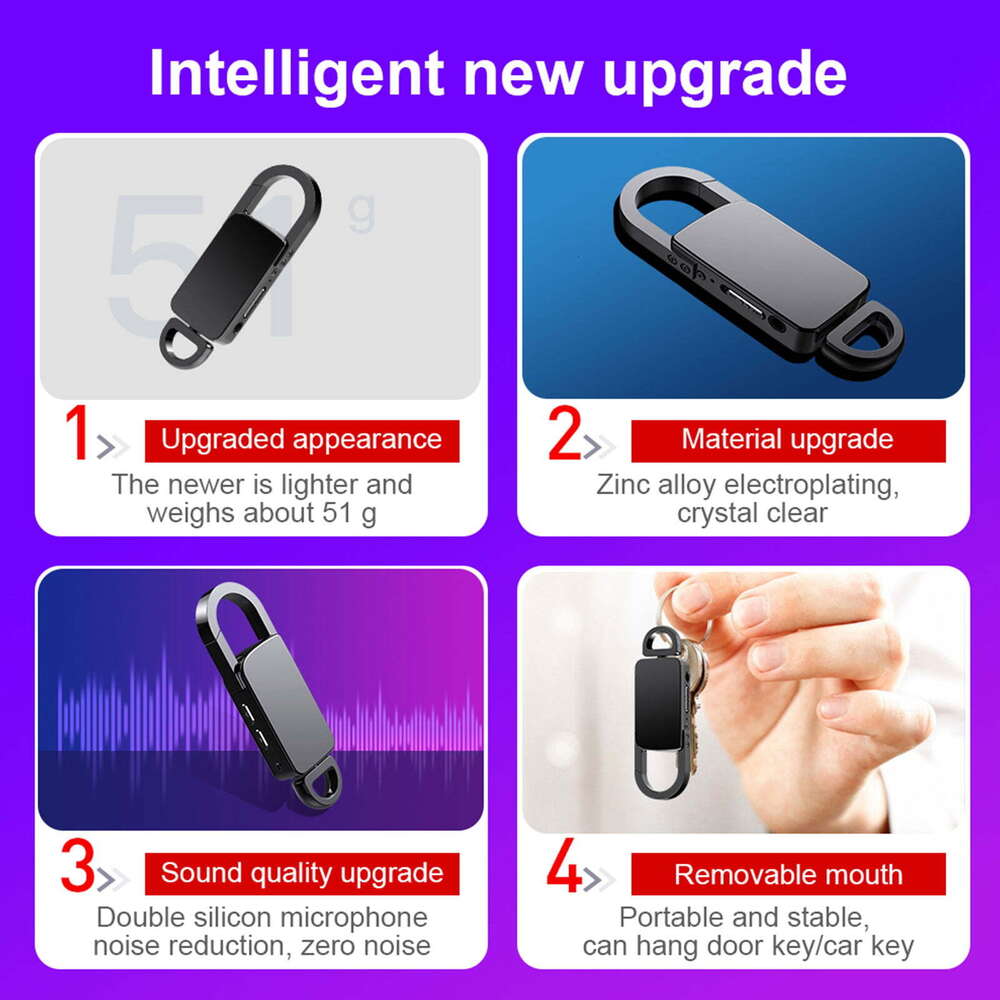 Digital Recorder 8GB Mini Keychain Voice Activated Earphone Liten ljudinspelare med trippelbrusreducering