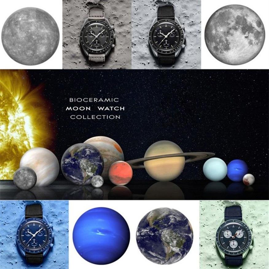 Relógio masculino automático quartzo luas relógio biocerâmica designer relógios de alta qualidade à prova água luminosa cronógrafo pulseira couro wri2705