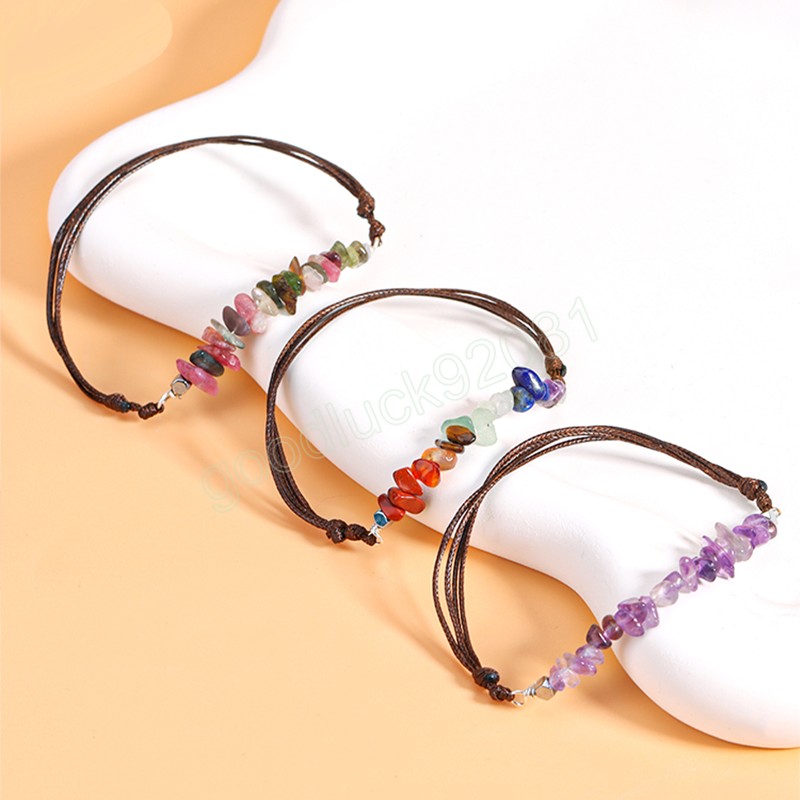 Genezing van echte natuursteen armband 7 chakra's roze kristal handgemaakte touw armband voor vrouwen meisje kleine sieraden