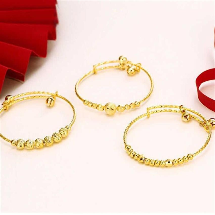 Mxgxfam cloche Bracelets et Bracelets pour garçons filles bébé cadeaux ajustés bijoux de mode 24 k couleur or pur Q07192523