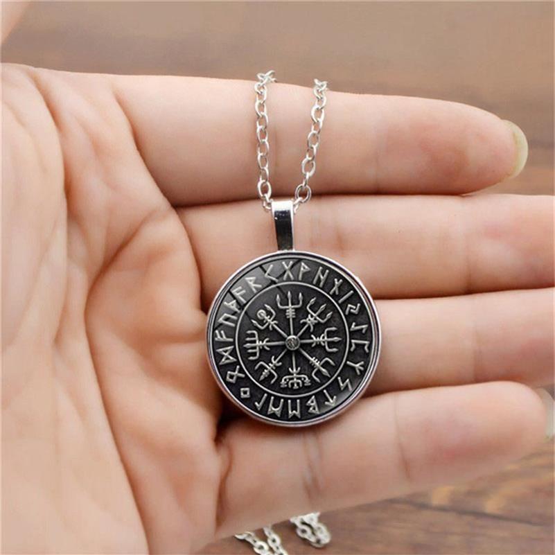 Colares Pingente Vegvisir Viking Bússola para Homens Mulheres Jóias Guerreiro Símbolo Rune Amuleto Collier Vidro Cabochão Colar3240