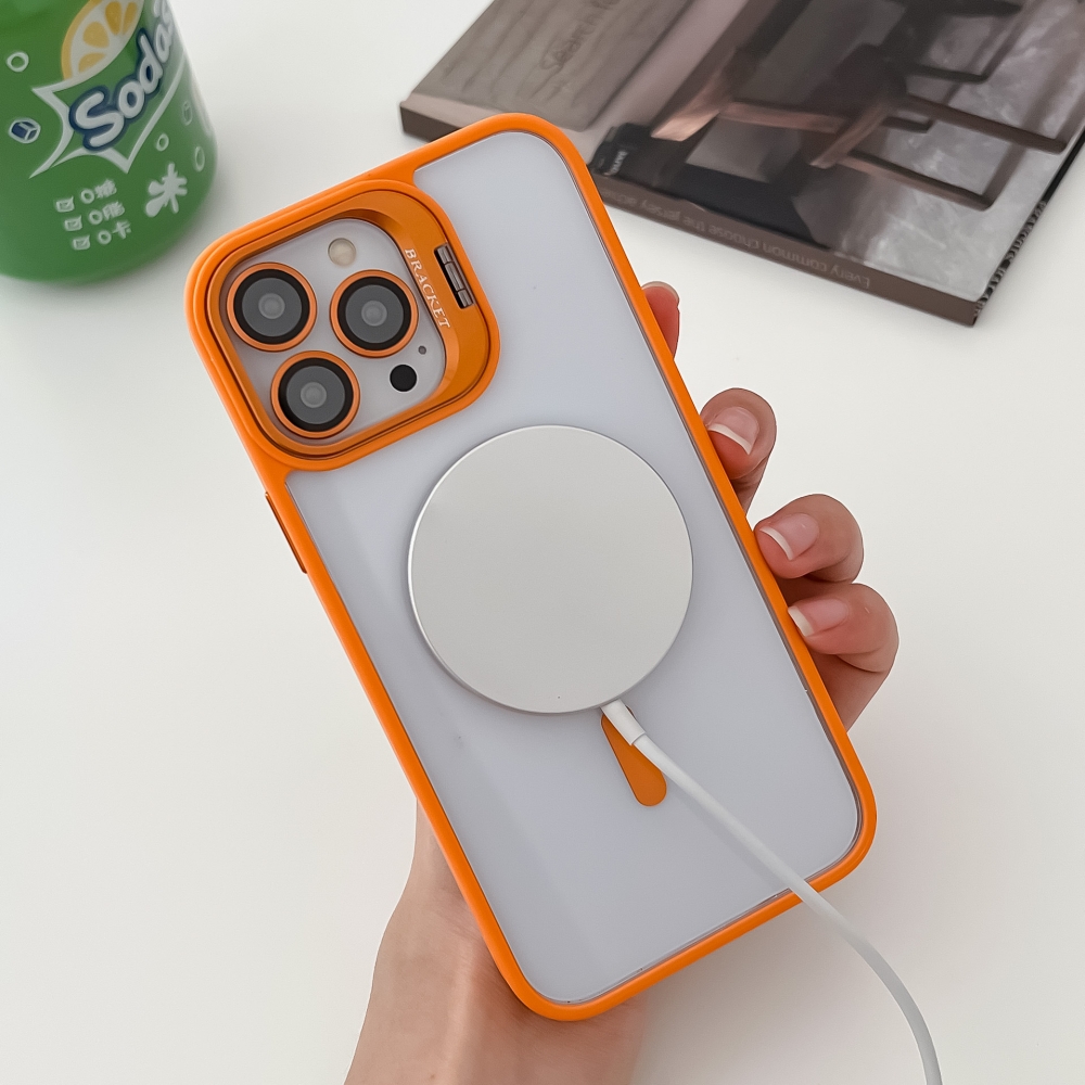 Invisible Stand Magnetic Camera Protection Phone Fall för för iPhone 15 12 13 14 11 Pro Max transparent täckning med linsglas