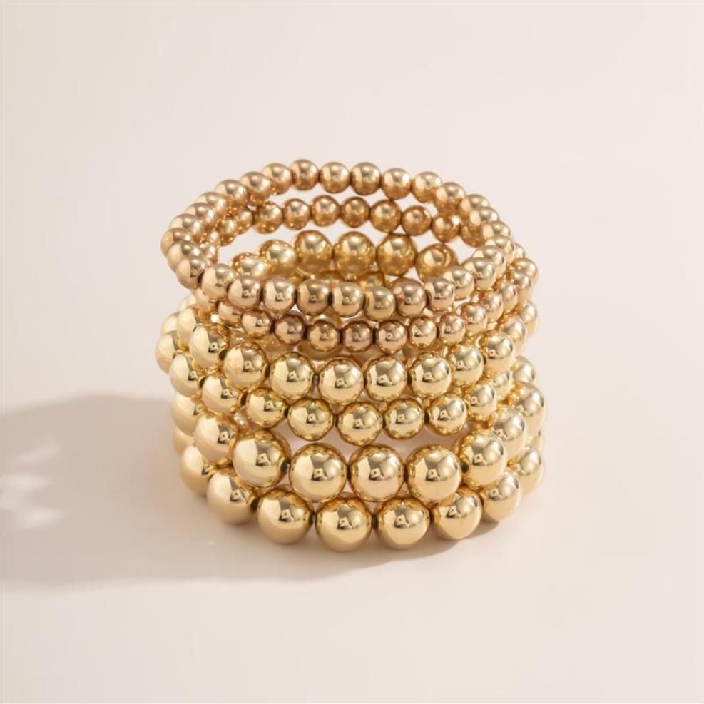 6 pièces ensemble 6MM 8MM 10MM couleur or perles Bracelet pour femmes déclaration à la mode grand rond perlé à la main Bracelet bijoux de mode Bead199z