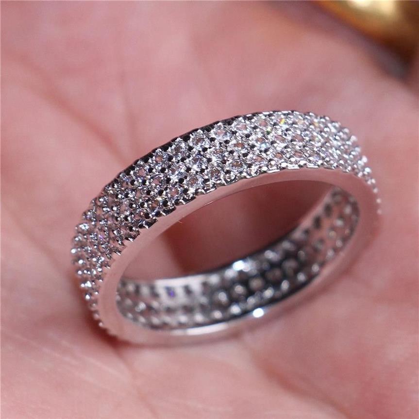 Hele Mode 3 Rijen Gesimuleerde Diamant Zirkoon 10KT wit goud gevuld Ring Vrouwen voor Elegante Volledige Vinger Liefde Ringen Bruiloft Ban192V