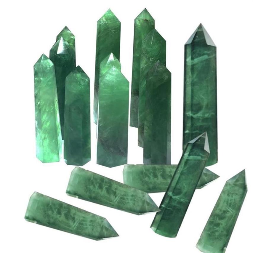 100% Natural Fluorite Quartz Crystal Green Striped Fluorite Point Healing Hexagonal Wand Treatment Stone Home Decoration C19021601316L