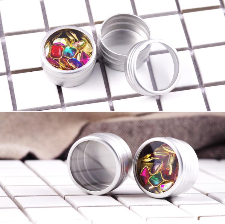 Pot cosmétique rond en aluminium avec fenêtre de 10g, boîte métallique pour l'artisanat des ongles, récipient léger avec couvercle à vis SN4530