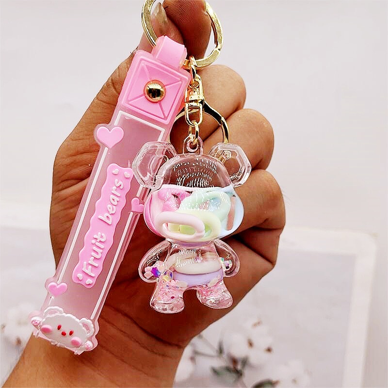 Bonito dos desenhos animados urso de cristal decoração do carro strass chaveiro cristal ursinho luxo rosa chaveiros