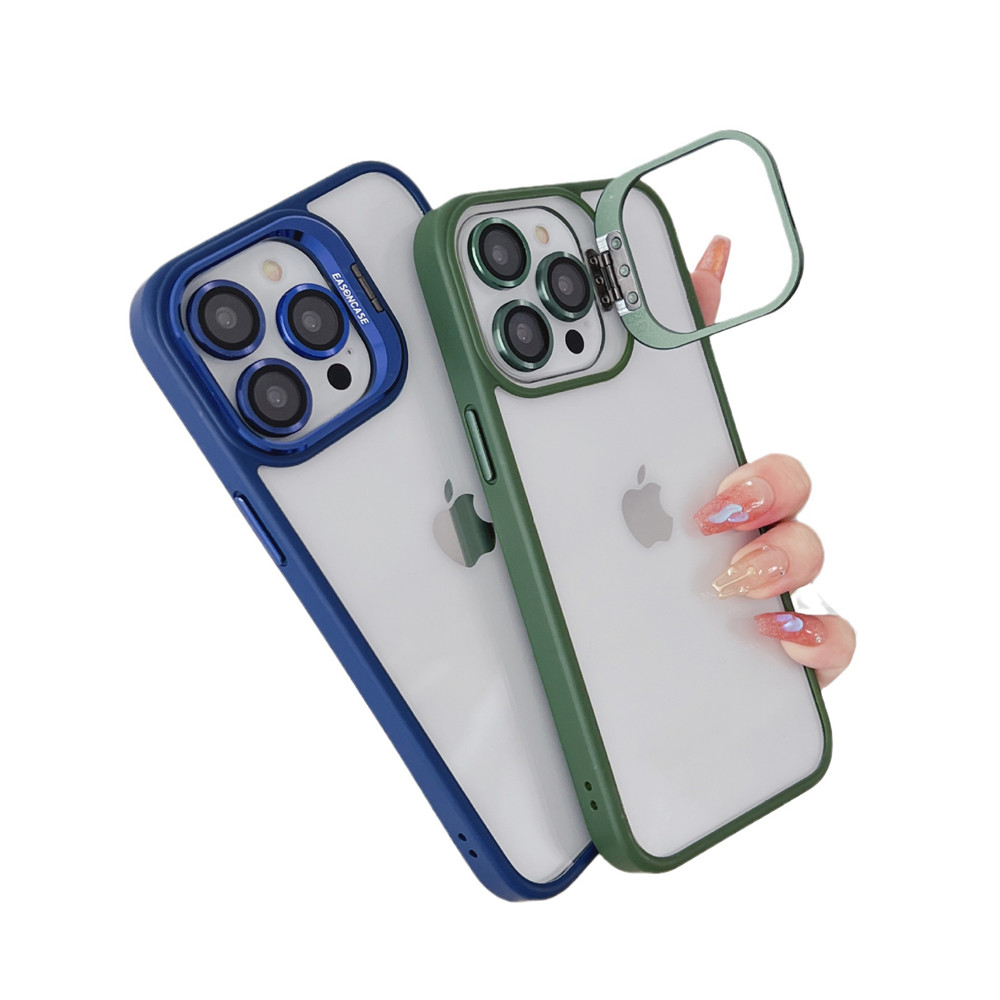 Étui de support métallique Invisible, coque transparente en TPU pour iPhone 15 Pro Max 14 13 12 11, Film de protection d'objectif d'appareil photo