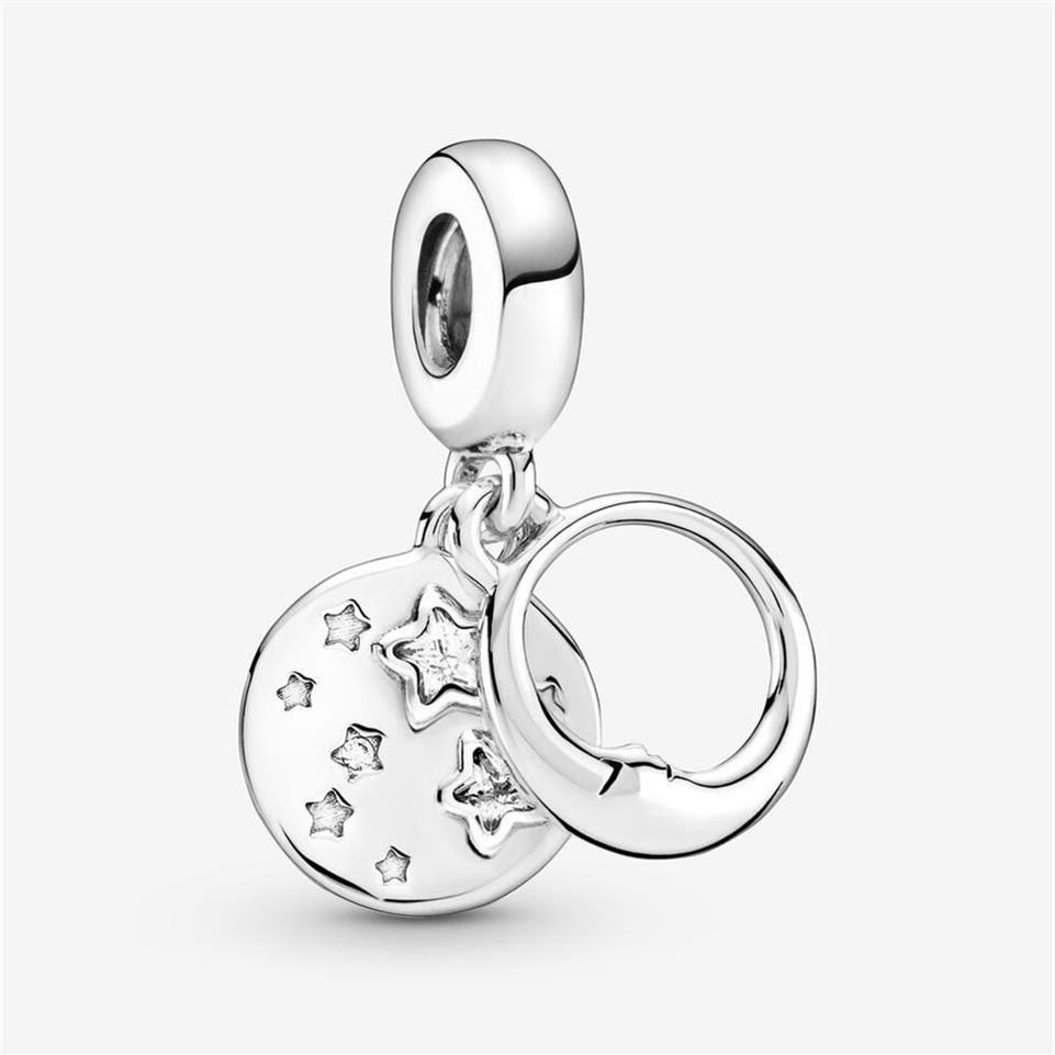 100 % 925er Sterlingsilber, schlafender Mond und Sterne, baumelnde Charms, passend für originale europäische Charm-Armbänder, Mode, Frauen, Hochzeit, Engageme225u