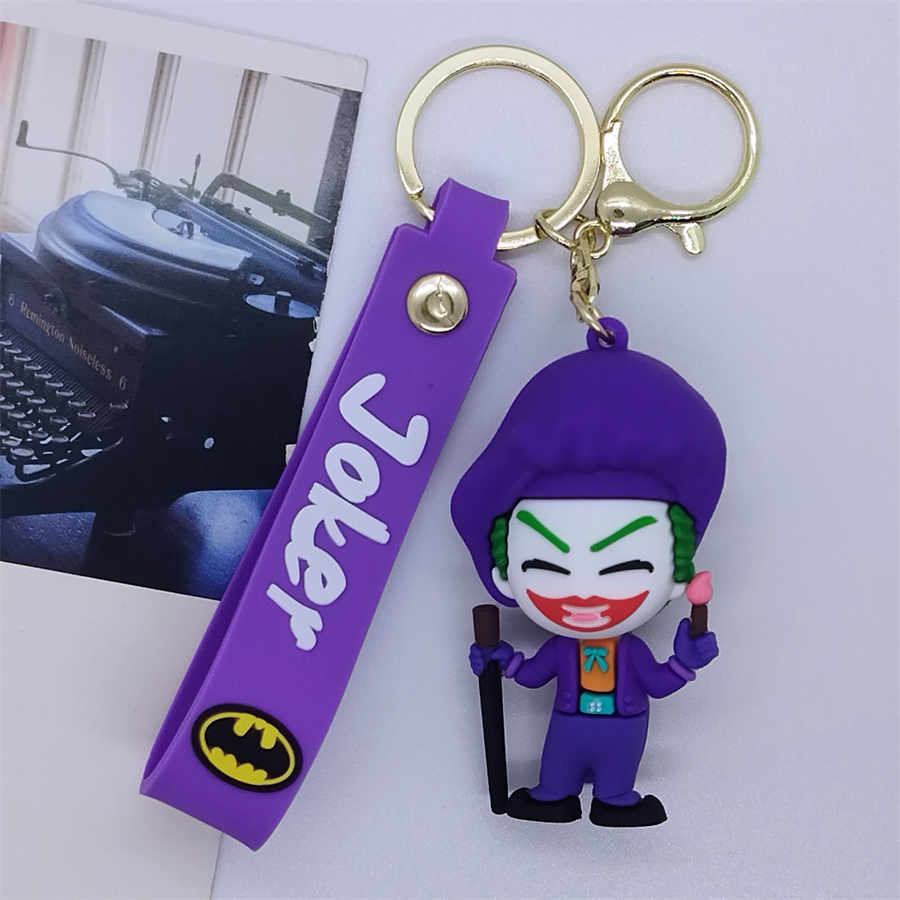 Chaveiros baratos de boneca Joker de desenho animado palhaço fofo mini figura 3D chaveiro de borracha de PVC a granel