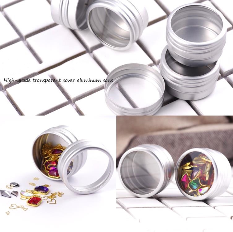 Pot cosmétique rond en aluminium avec fenêtre de 10g, boîte métallique pour l'artisanat des ongles, récipient léger avec couvercle à vis SN4530