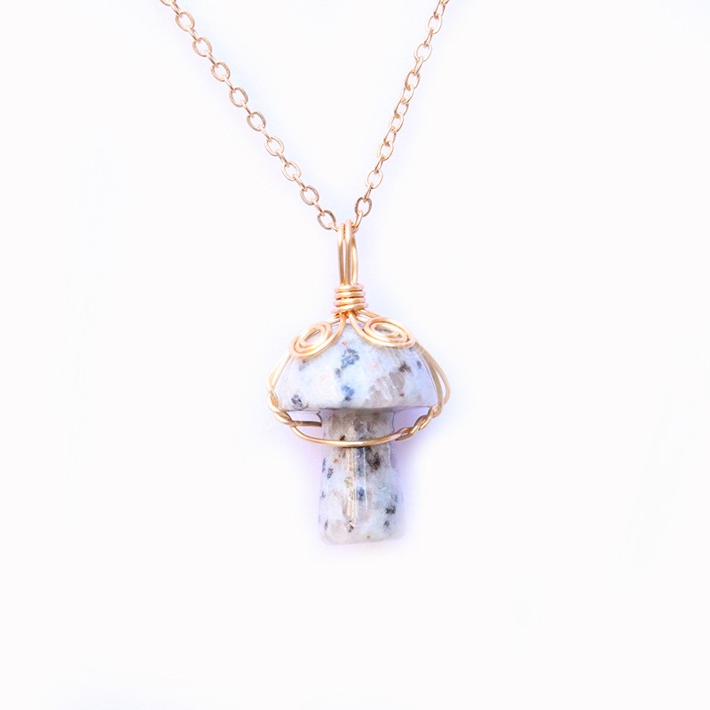 Gemme naturelle Agates pierre fil enroulé champignon pendentif Quartz cristal or collier femmes bijoux colliers